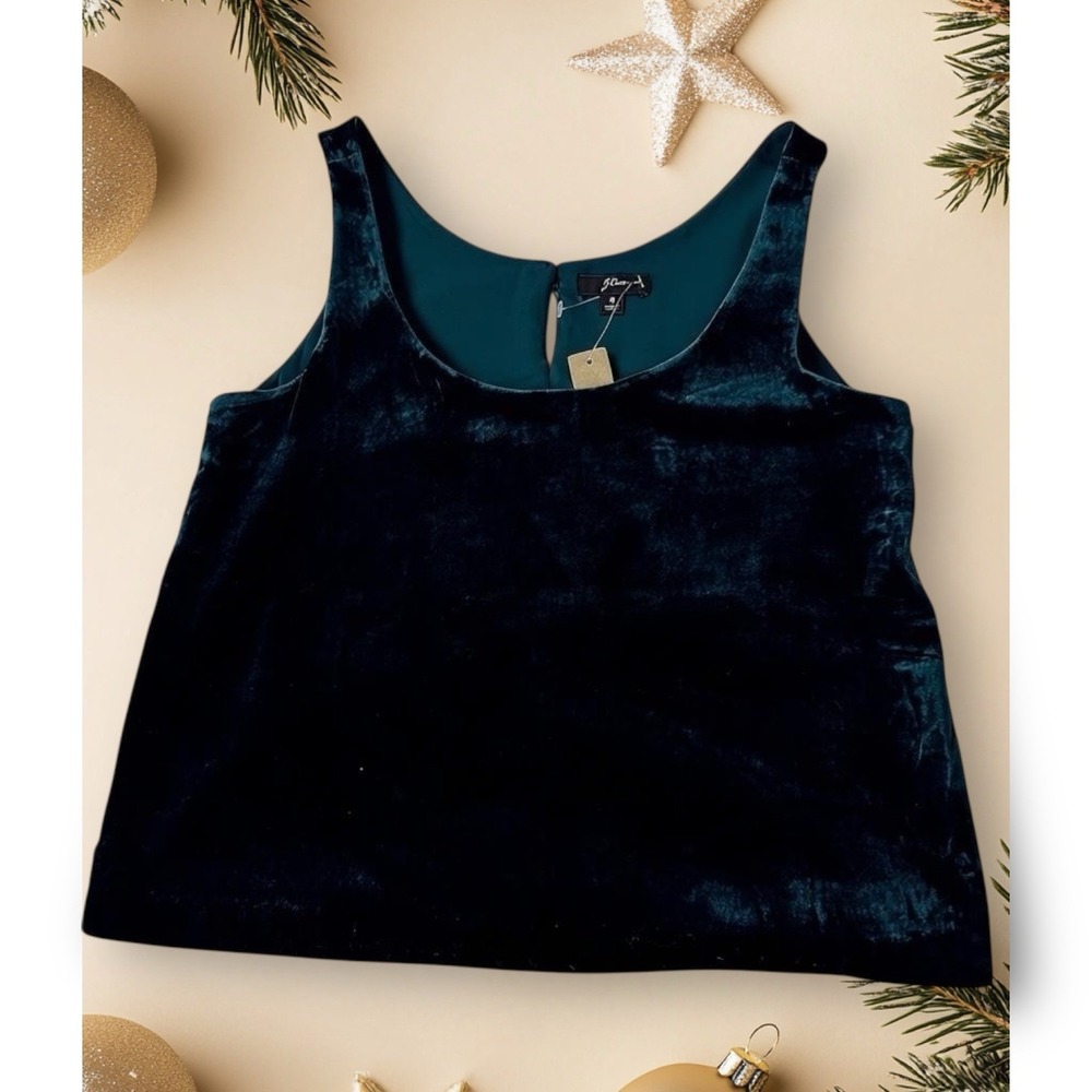 New J Crew Velvet Tank Top Emerald Green Scoop Neck Sleeveless‎ Cami Size 6